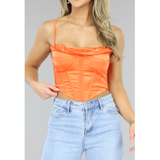 OP=OP! Orangefarbenes Satin-Korsett-Top