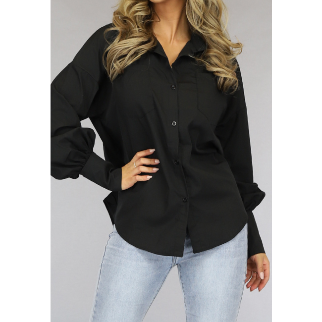 Schwarze Basic-Bluse mit Puffärmeln