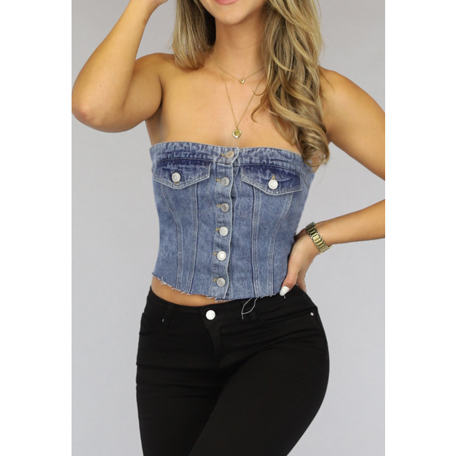 Bandeau-Top aus Denim mit Knöpfen