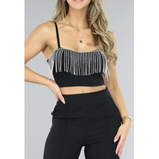 OP=OP! Schwarzes Crop Top mit Strassfransen