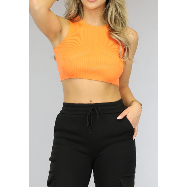 Ärmelloses Orange Rib Crop Top