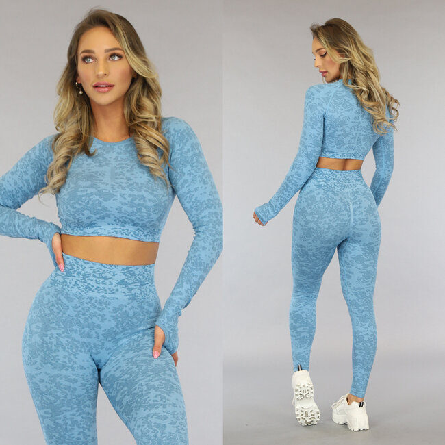 Blaues gemischtes Sporttop mit Daumenlöchern