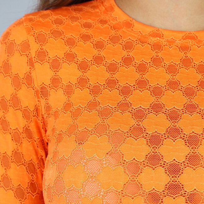 Orange Spitzenbodysuit mit Blumenmuster