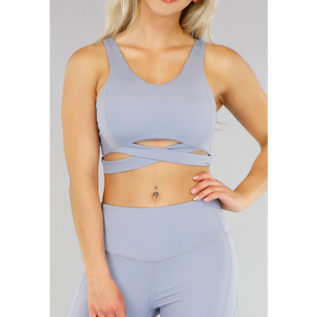 Graublaues Sport-Top mit Mesh