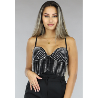 Schwarzes Strass-Top mit Cups