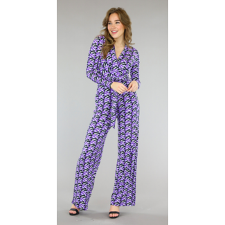 BF2023 Lila Jumpsuit mit weitem Bein und Taillenband