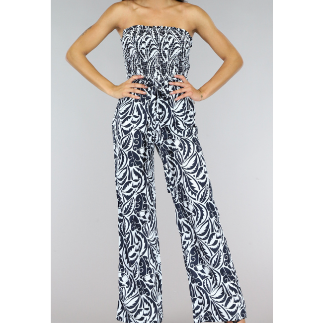 Trägerloser Print-Jumpsuit mit weiten Beinen