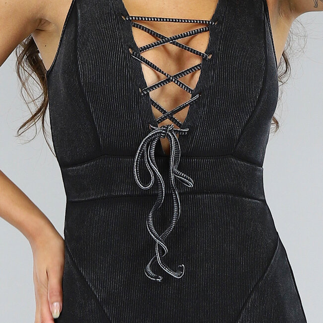 Jumpsuit aus Rippstrick mit Spitzendetail