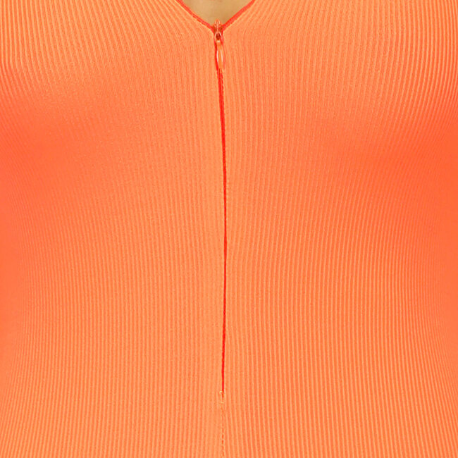 Orangefarbener Stretch-Ripp-Overall mit Reißverschluss