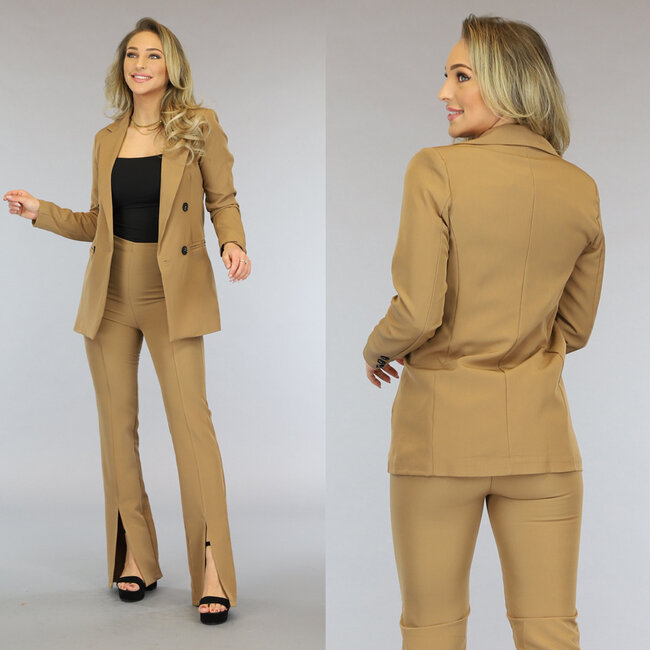 Kamelfarbenes Blazer-Set mit geteilten Pantaloons