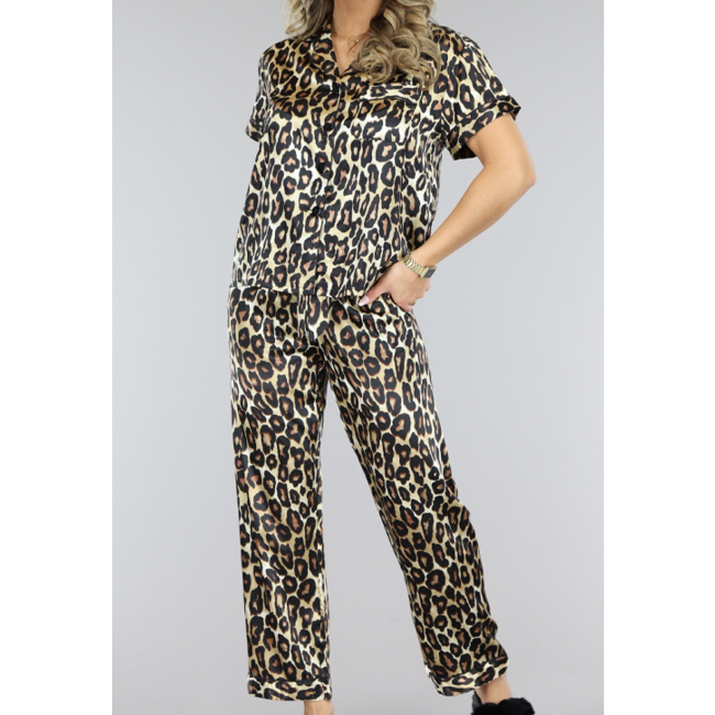 3-teiliger Pyjama mit Panther-Print und langer und kurzer Hose