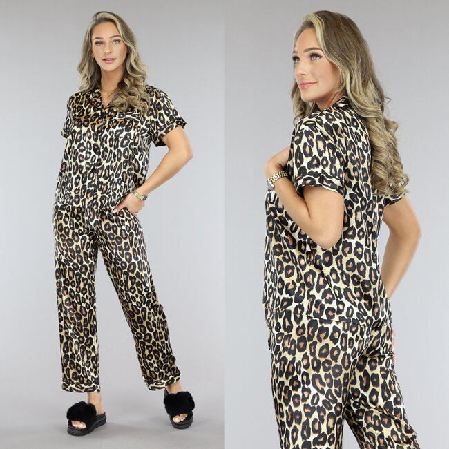 3-teiliger Pyjama mit Panther-Print und langer und kurzer Hose