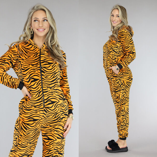 Orange Tiger Print Onesie mit Reißverschluss