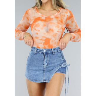 OP=OP! Orangefarbener Mesh-Body mit Druck