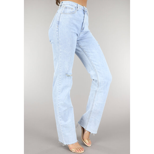 Hellblaue zerrissene Jeans mit hoher Taille