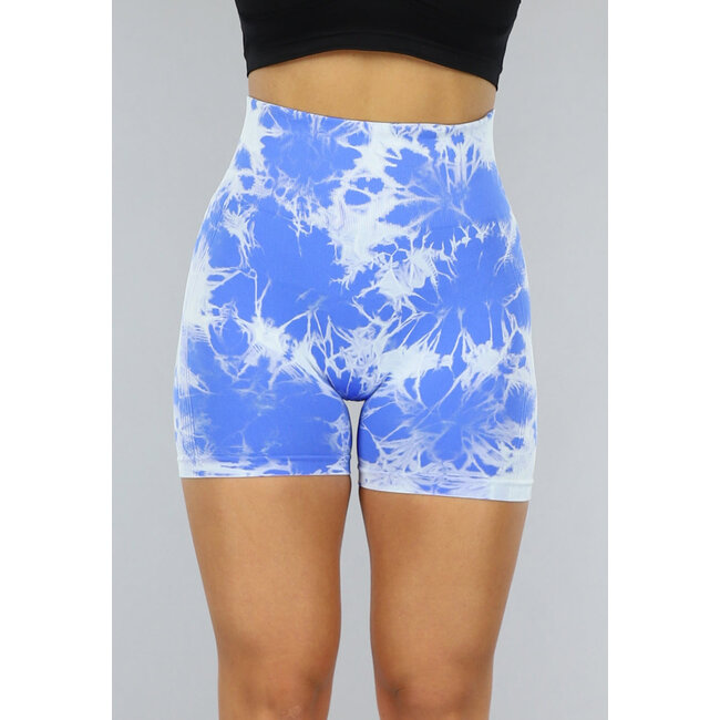 Kurze Sporthose mit Fleckendruck Blau