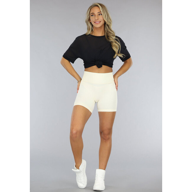 Beige Sportshorts aus geripptem Stoff