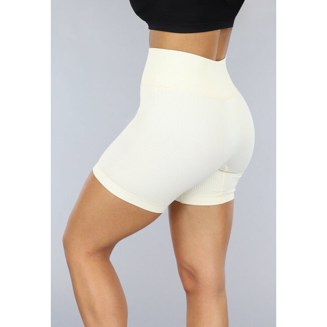 Beige Sportshorts aus geripptem Stoff