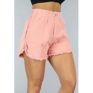 BF2023 Lachsrosa Denim-Shorts mit Stretch-Taille