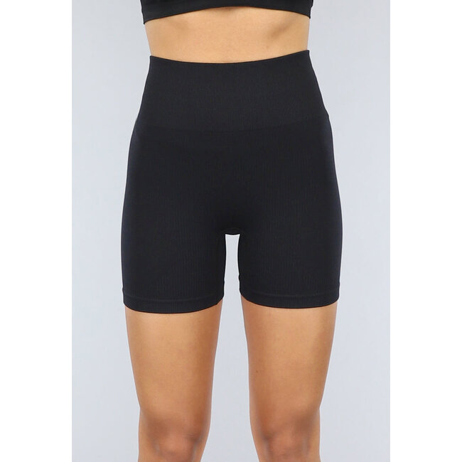 Kurze schwarze Sporthose aus geripptem Stoff