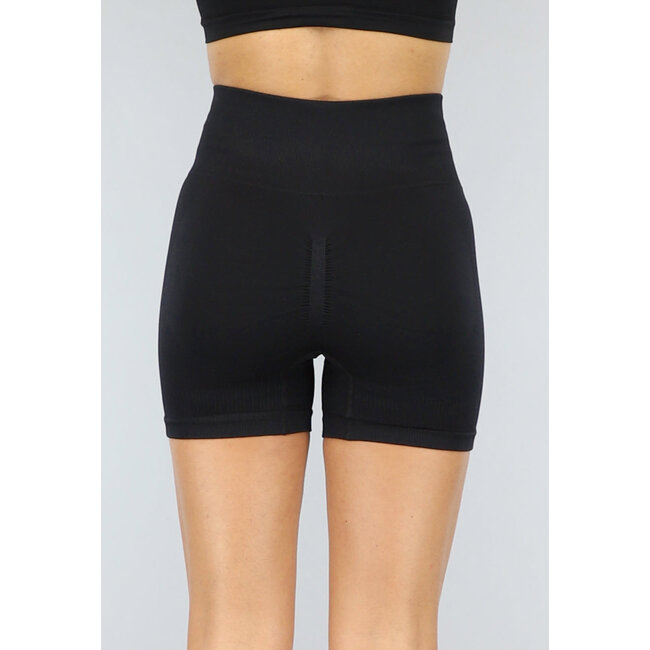 Kurze schwarze Sporthose aus geripptem Stoff