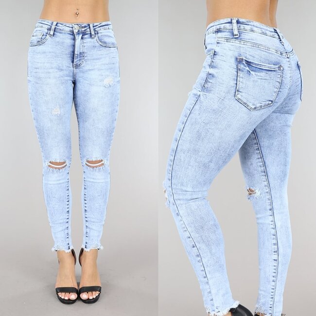 Acid Wash Skinny Mid Waist Jeans mit Löchern