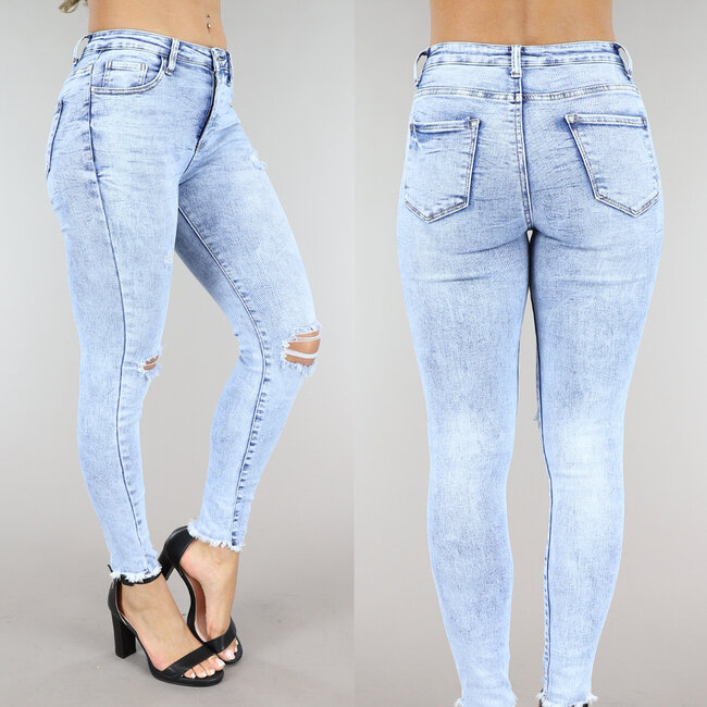 Acid Wash Skinny Mid Waist Jeans mit Löchern