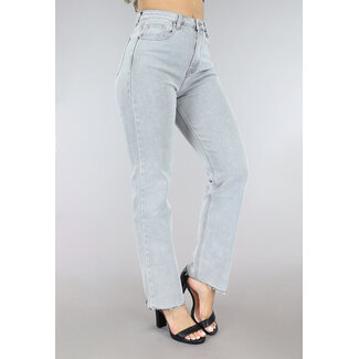 SALE80 Graue Straight Jeans mit hoher Taille