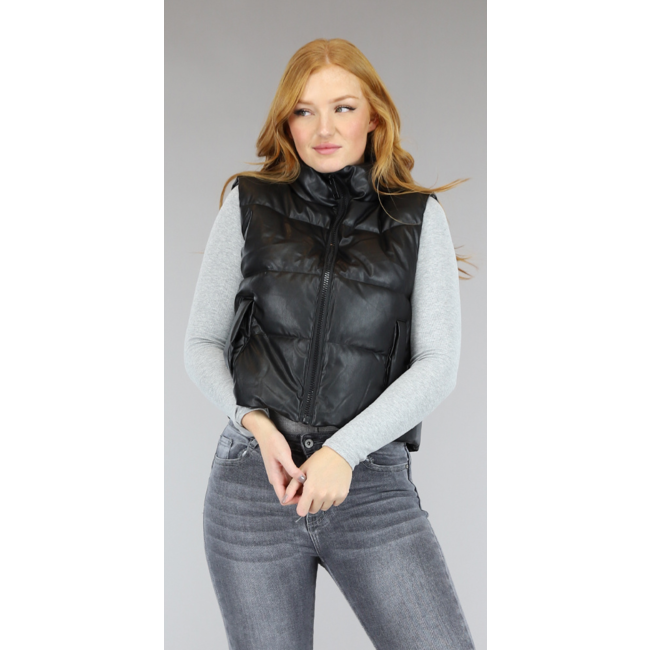 Schwarzer gepolsterter Bodywarmer in Lederoptik