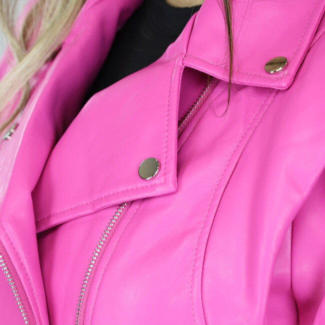 Fuchsia Oversized-Jacke in Lederoptik mit Gürtel