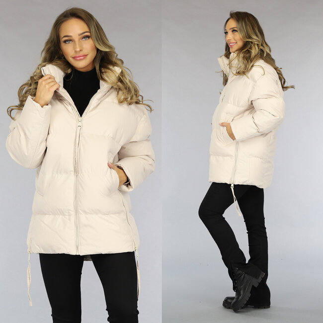 Beige gesteppte Winterjacke ohne Cappuchon