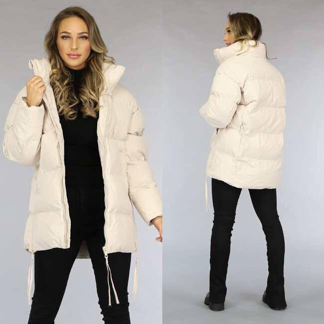 Beige gesteppte Winterjacke ohne Cappuchon