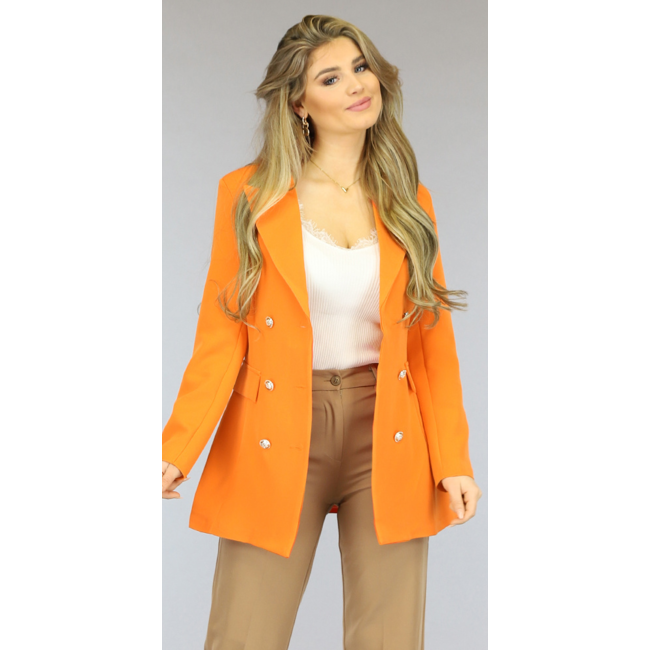 Halblanger orangefarbener Blazer mit Schulterpolstern