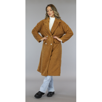 BF2023 Langer brauner Kunstpelz-Trenchcoat