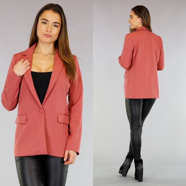 Halblanger korallenroter Blazer mit Streifenmuster