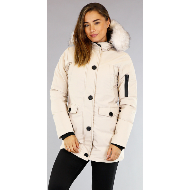 geen1325 Beige gesteppter Parka mit beigem Kunstfell