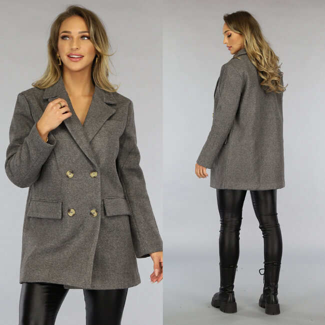 Grauer Basic-Trenchcoat mit doppeltem Knopfverschluss