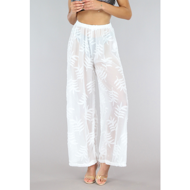 Weißes Blatt Print Cover Up Strandhose