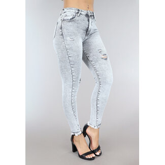 SALE80 Graue Acid Wash Jeans mit mittlerer Taille