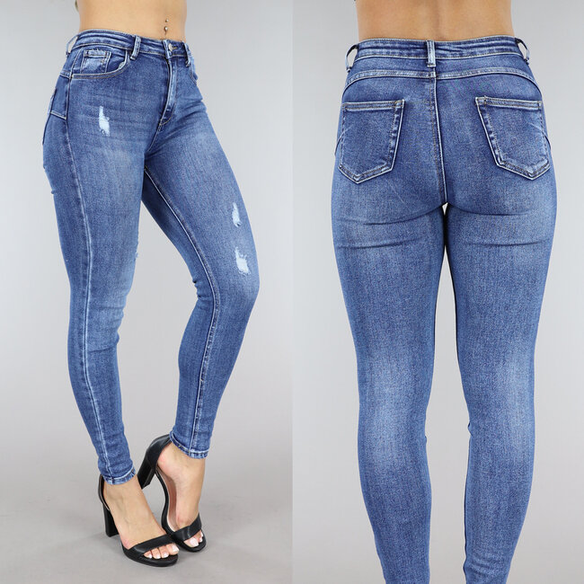 Denim Mid Waist Skinny Ripped Jeans