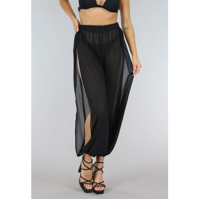 Schwarze Mesh-Strandhose mit Schlitz