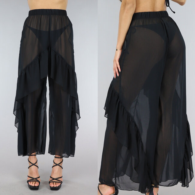 Schwarze lange Mesh-Strandhose mit Lagen