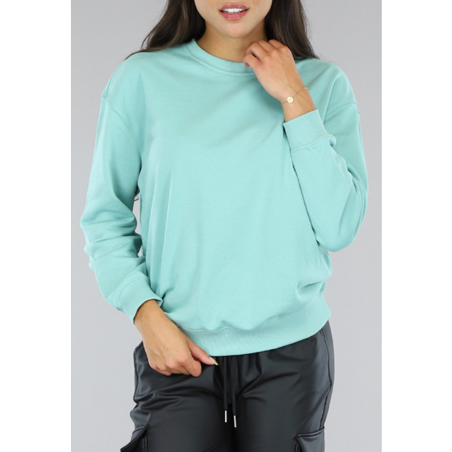 Türkisfarbener Basic-Pullover