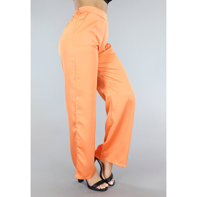 Orange Satin-Hose mit weitem Bein und elastischem Bund