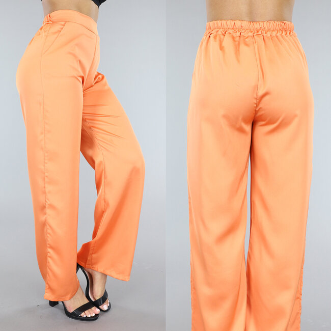 Orange Satin-Hose mit weitem Bein und elastischem Bund