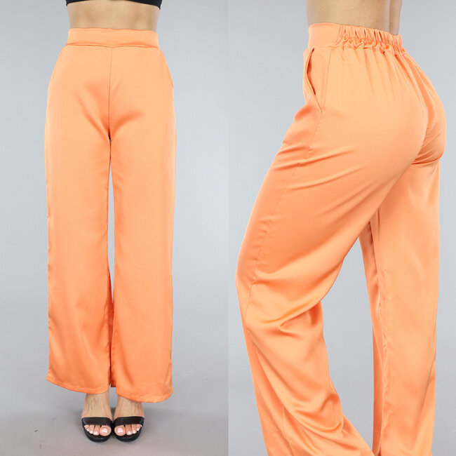 Orange Satin-Hose mit weitem Bein und elastischem Bund
