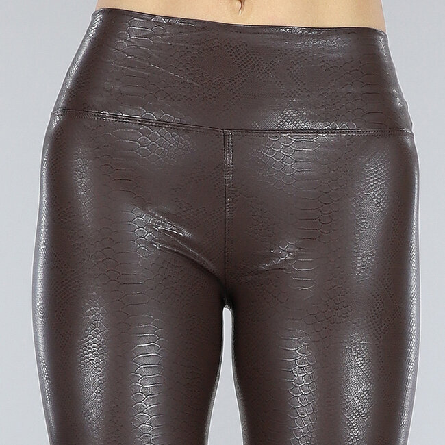 Braune Leggings in Lederoptik mit Crocoprint