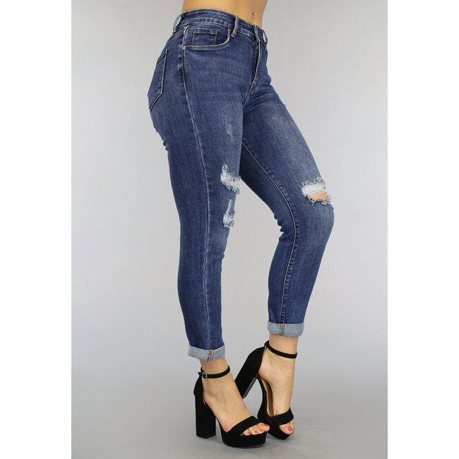 Dunkelblaue Regular Fit Jeans mit Rissen