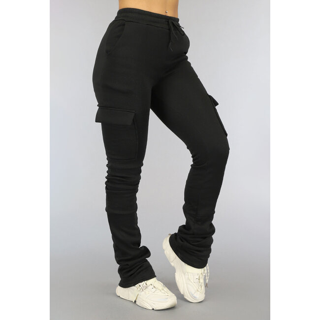 Schwarze Cargo-Sweat-Hose mit plissierten Beinen