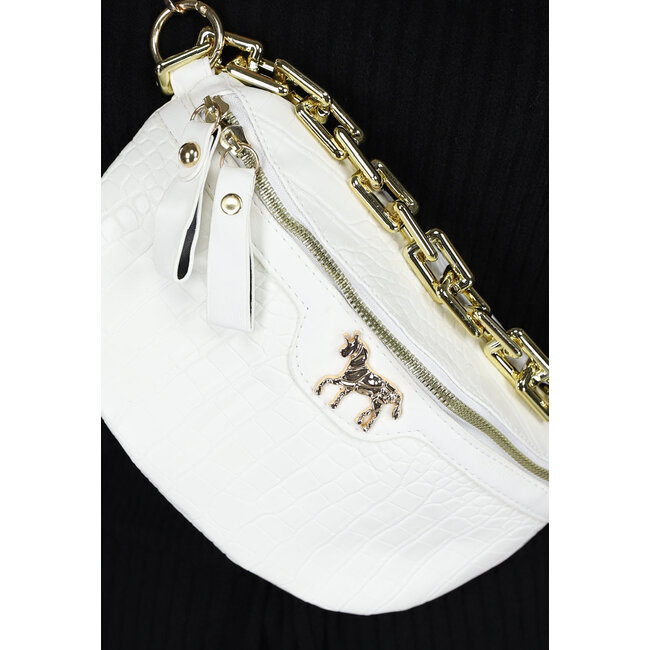 Weiße Croco Horse Crossbody Tasche mit Kette